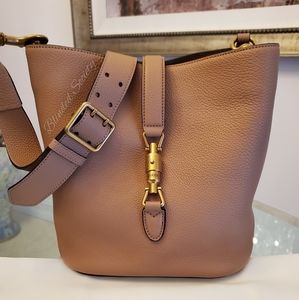 Gucci New Jackie Camelia Tan Crossbody Bucket Bag